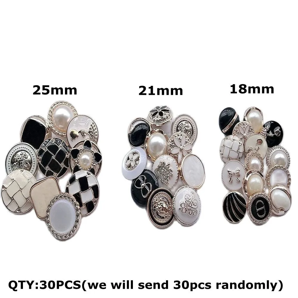 30PCS 18/21/25mm Mixed Styles Alloy Plating Shank Buttons Overcoat Sweater Buttons
