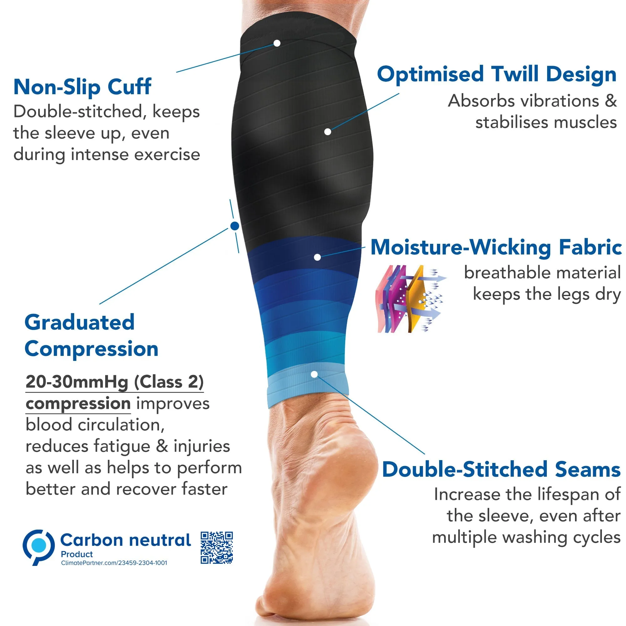 Calf Support Compression Sleeves for Shin Splints (20-30 mmHg / Class 2) (Pair)