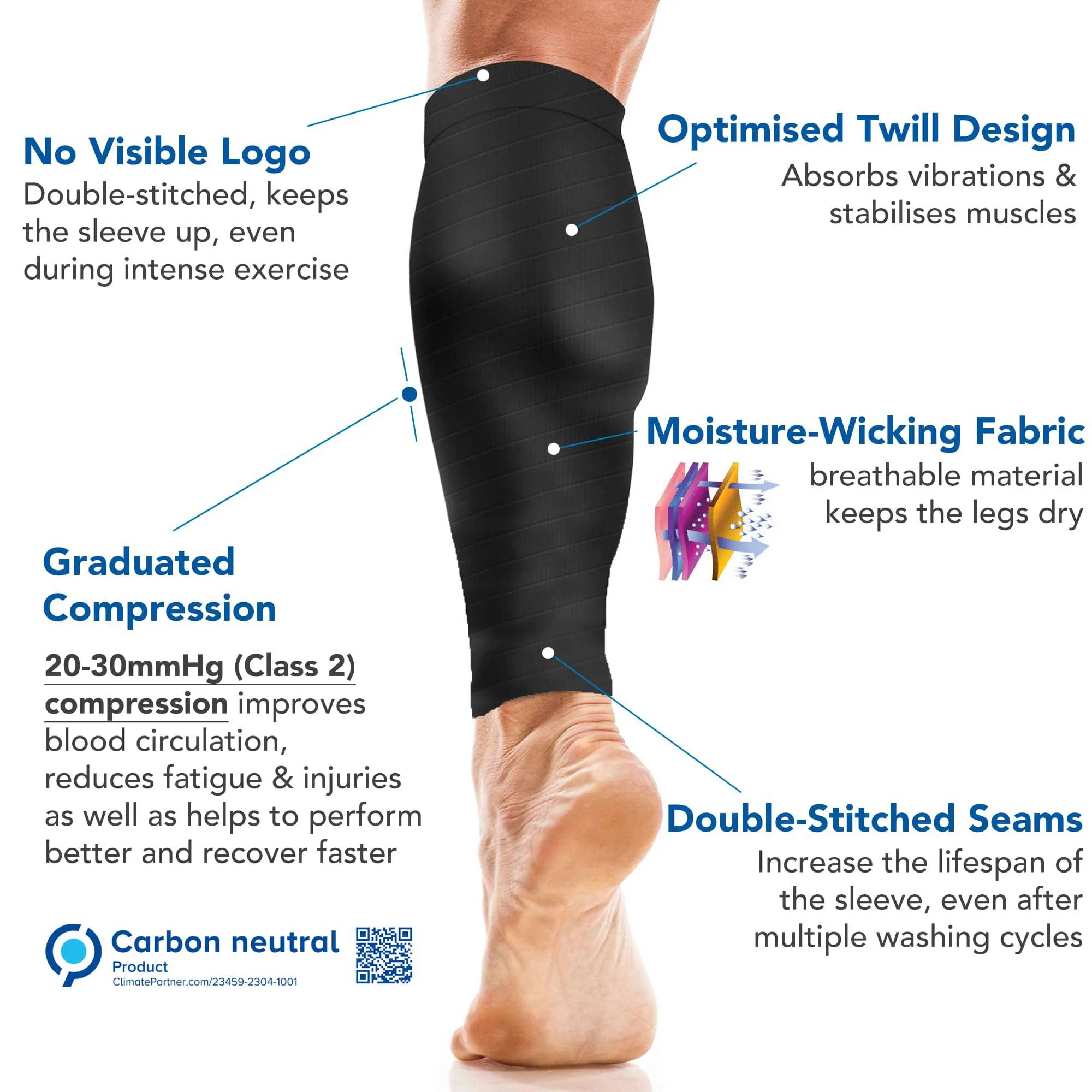 Calf Support Compression Sleeves for Shin Splints (20-30 mmHg / Class 2) (Pair)