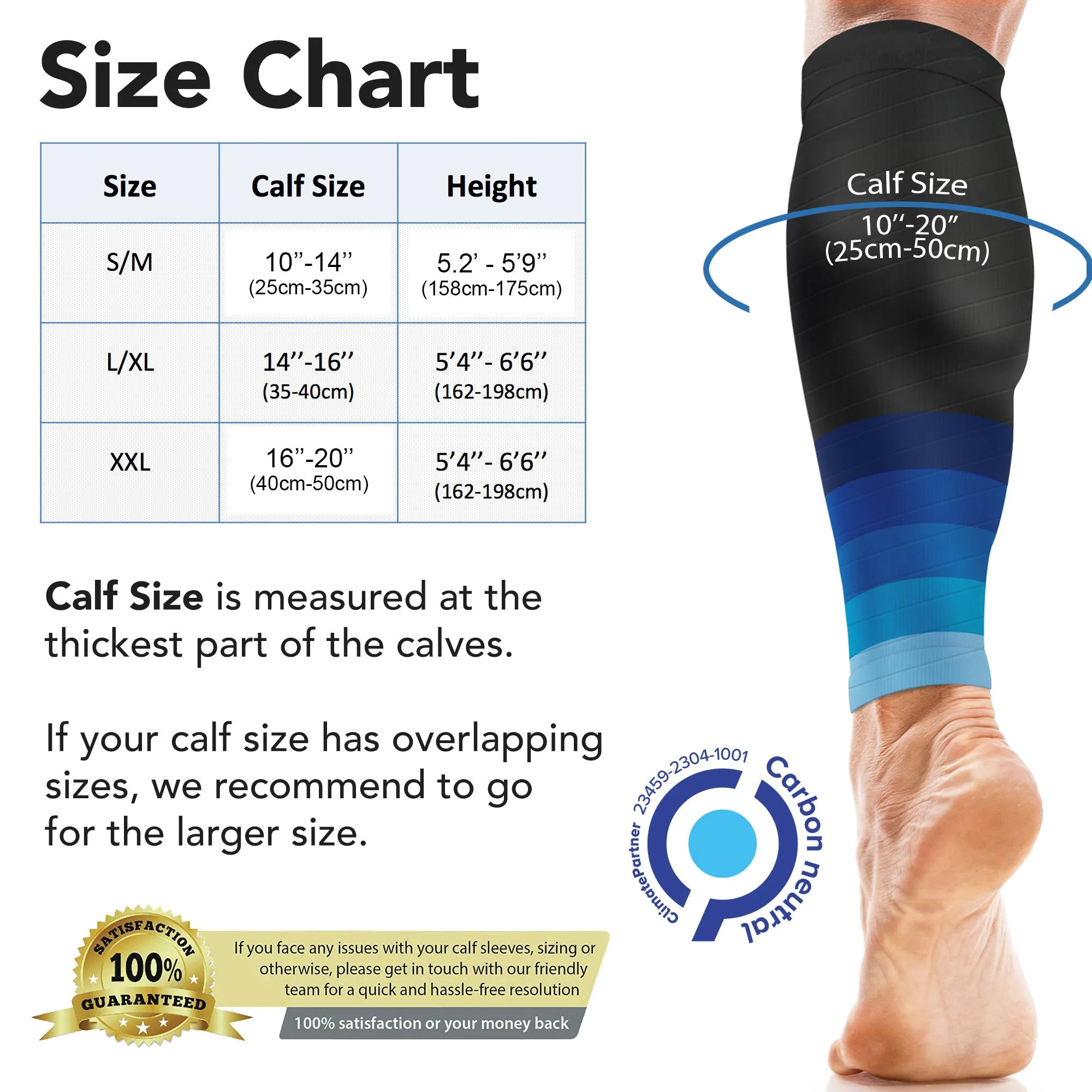Calf Support Compression Sleeves for Shin Splints (20-30 mmHg / Class 2) (Pair)