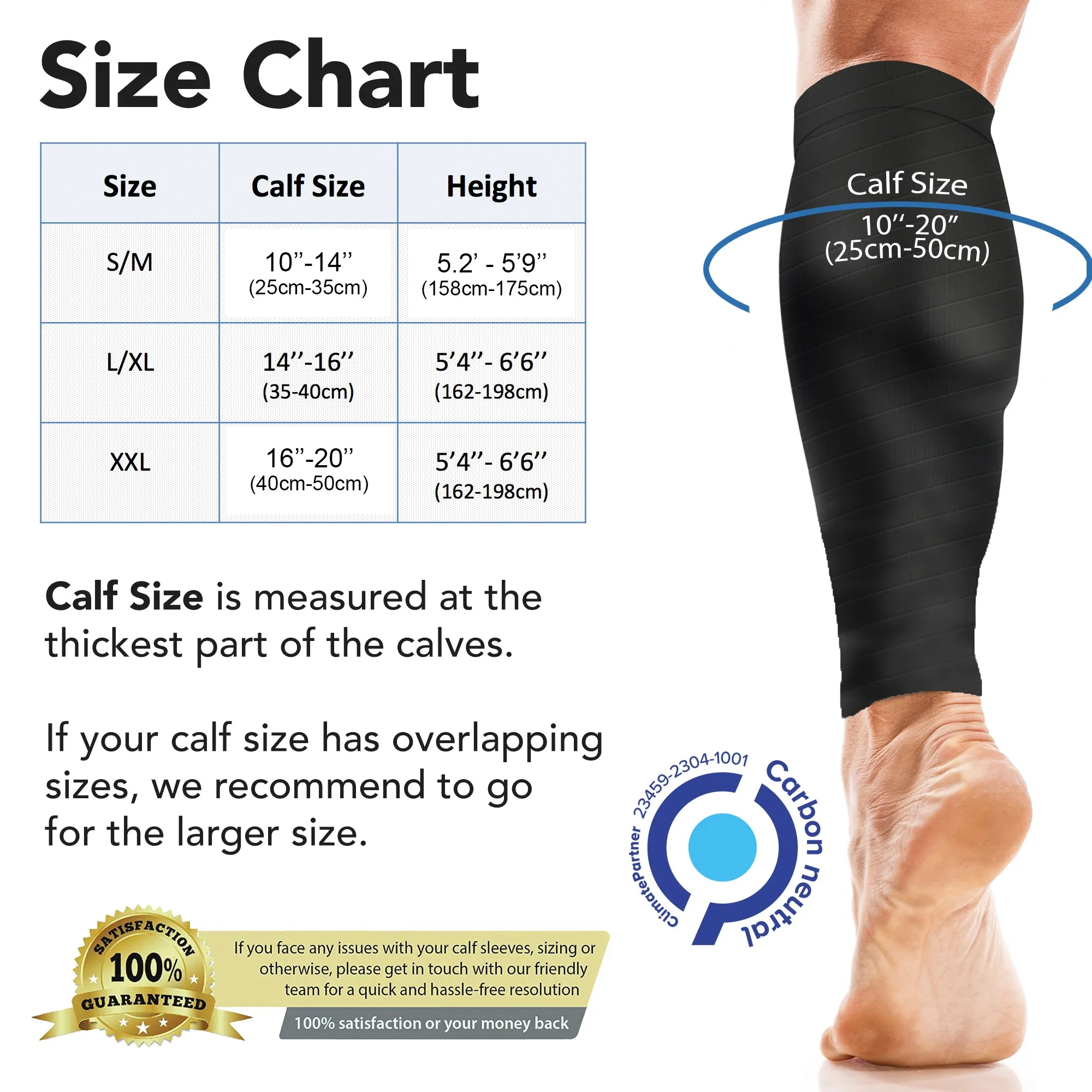 Calf Support Compression Sleeves for Shin Splints (20-30 mmHg / Class 2) (Pair)