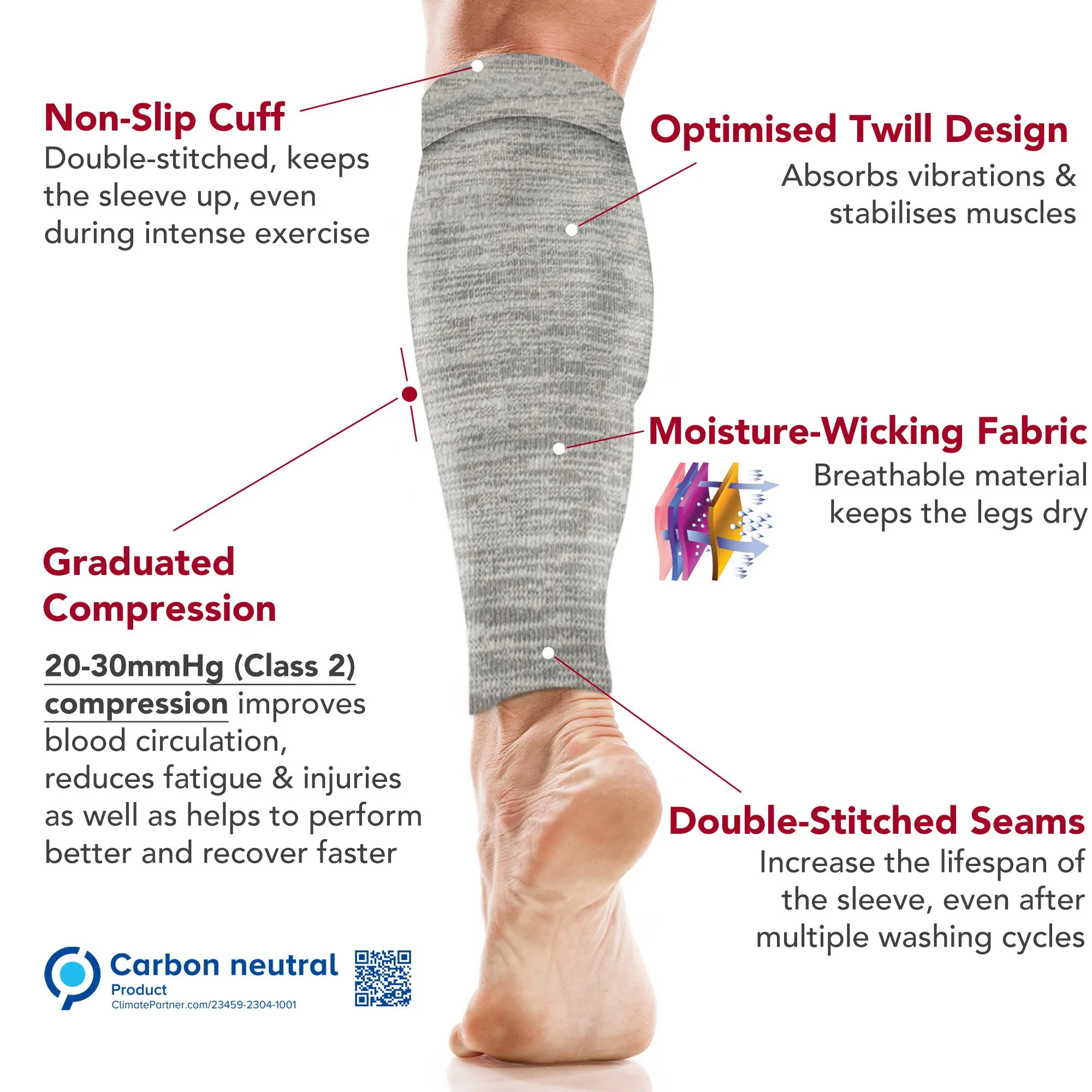 Calf Support Compression Sleeves for Shin Splints (20-30 mmHg / Class 2) (Pair)
