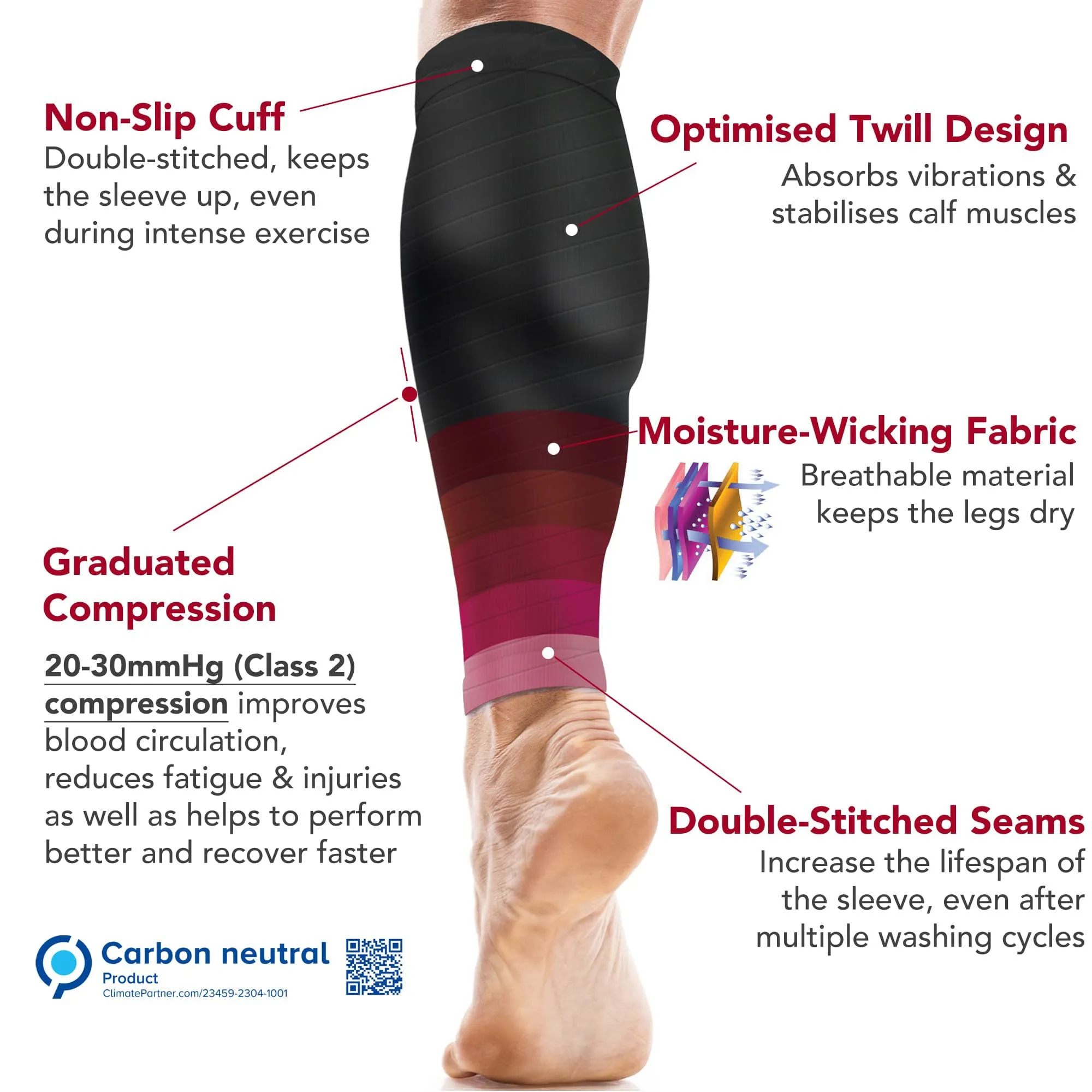 Calf Support Compression Sleeves for Shin Splints (20-30 mmHg / Class 2) (Pair)