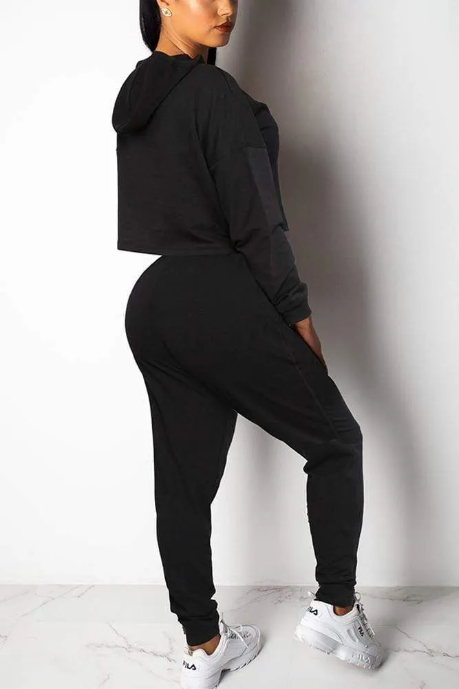 Casual Sports Crop Loose Sweater Print Two Piece