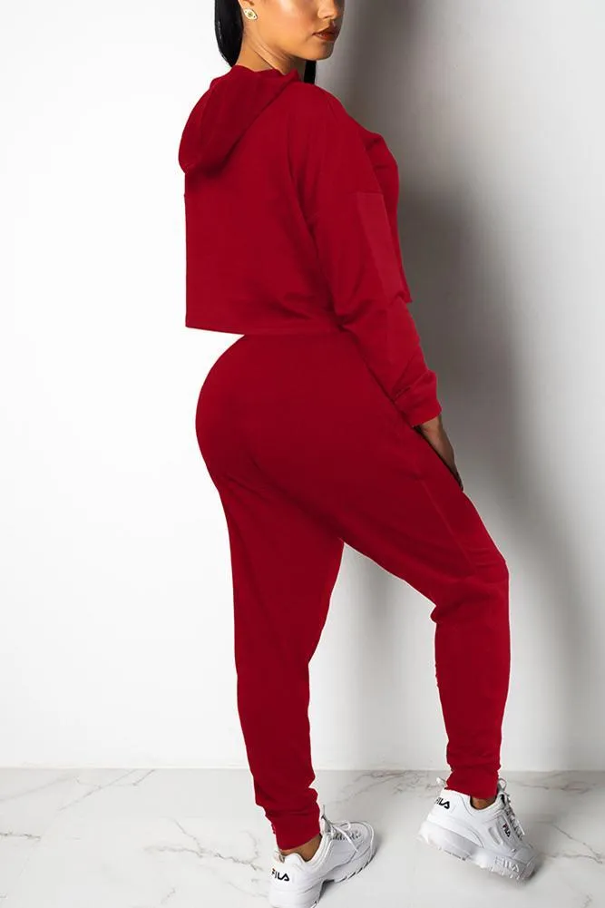 Casual Sports Crop Loose Sweater Print Two Piece
