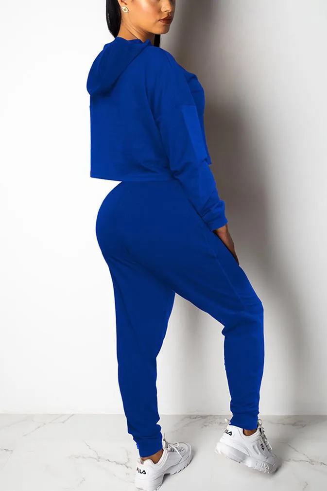Casual Sports Crop Loose Sweater Print Two Piece