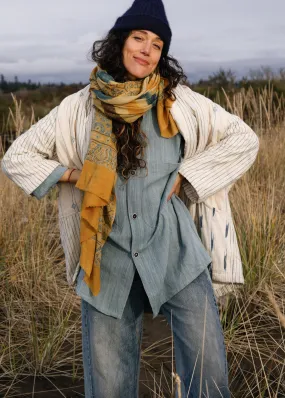 Quilted Botanical Coat - Handwoven Kala Cotton - Ikat Indigo & Natural