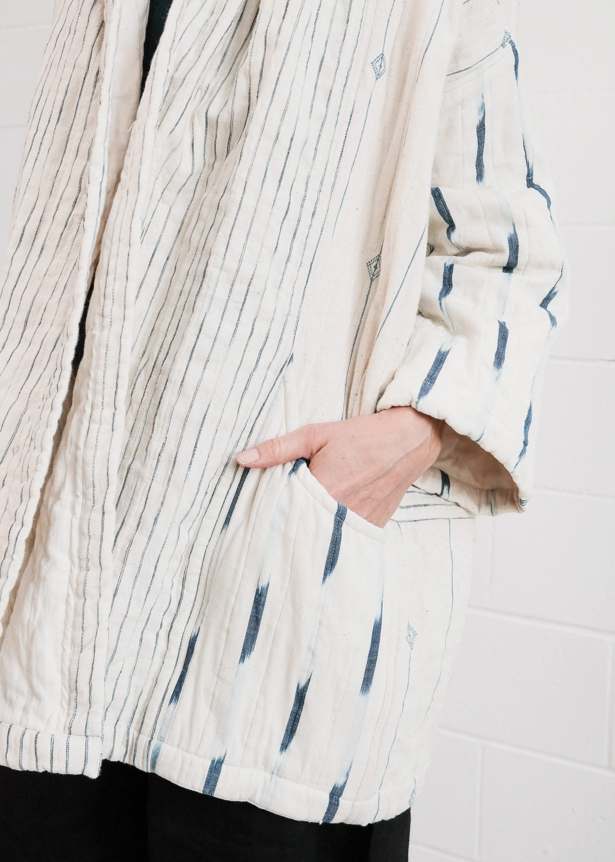 Quilted Botanical Coat - Handwoven Kala Cotton - Ikat Indigo & Natural
