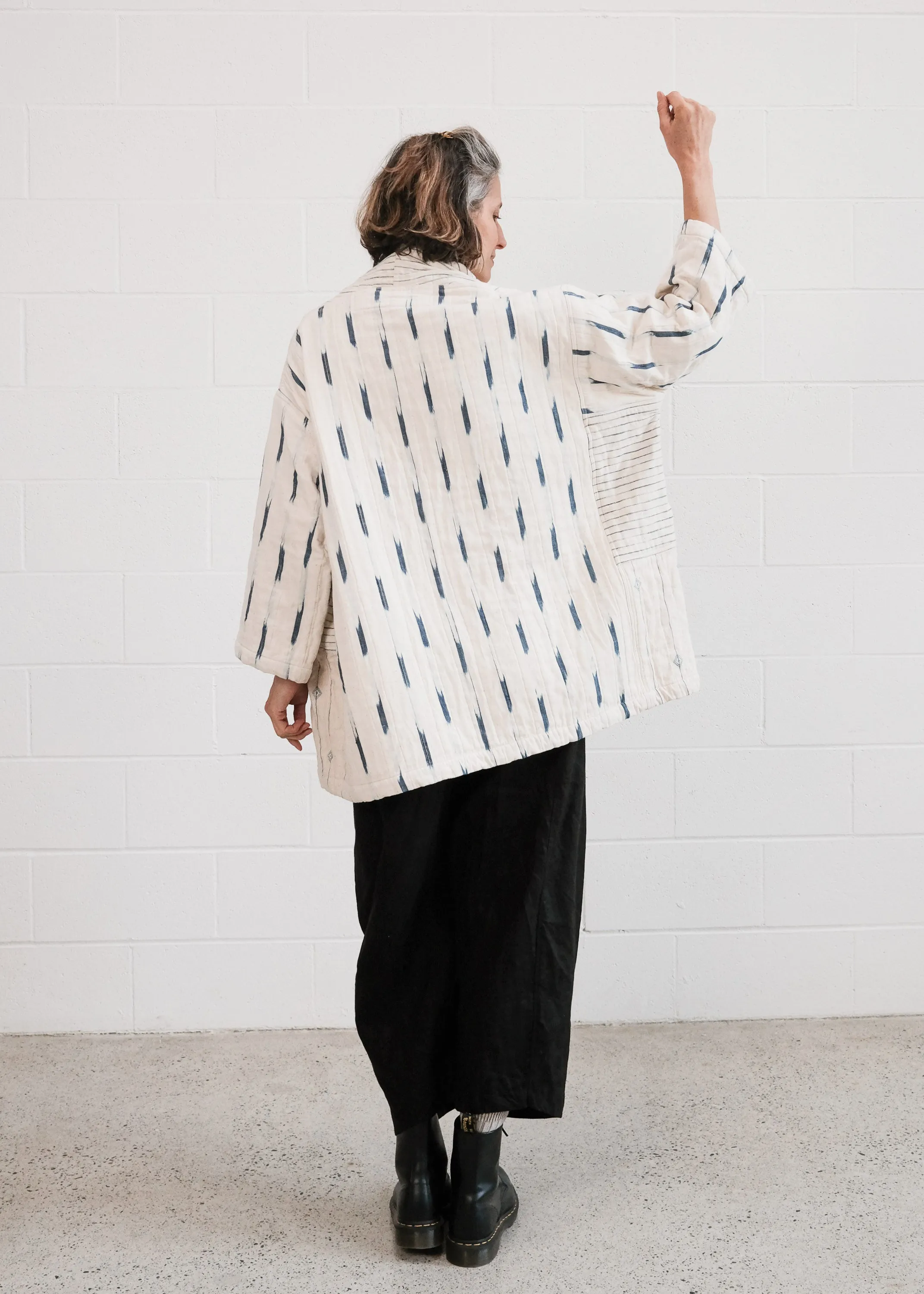 Quilted Botanical Coat - Handwoven Kala Cotton - Ikat Indigo & Natural