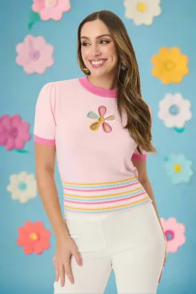 Smak Parlour Pink & Rainbow Flower Cutout Sweater