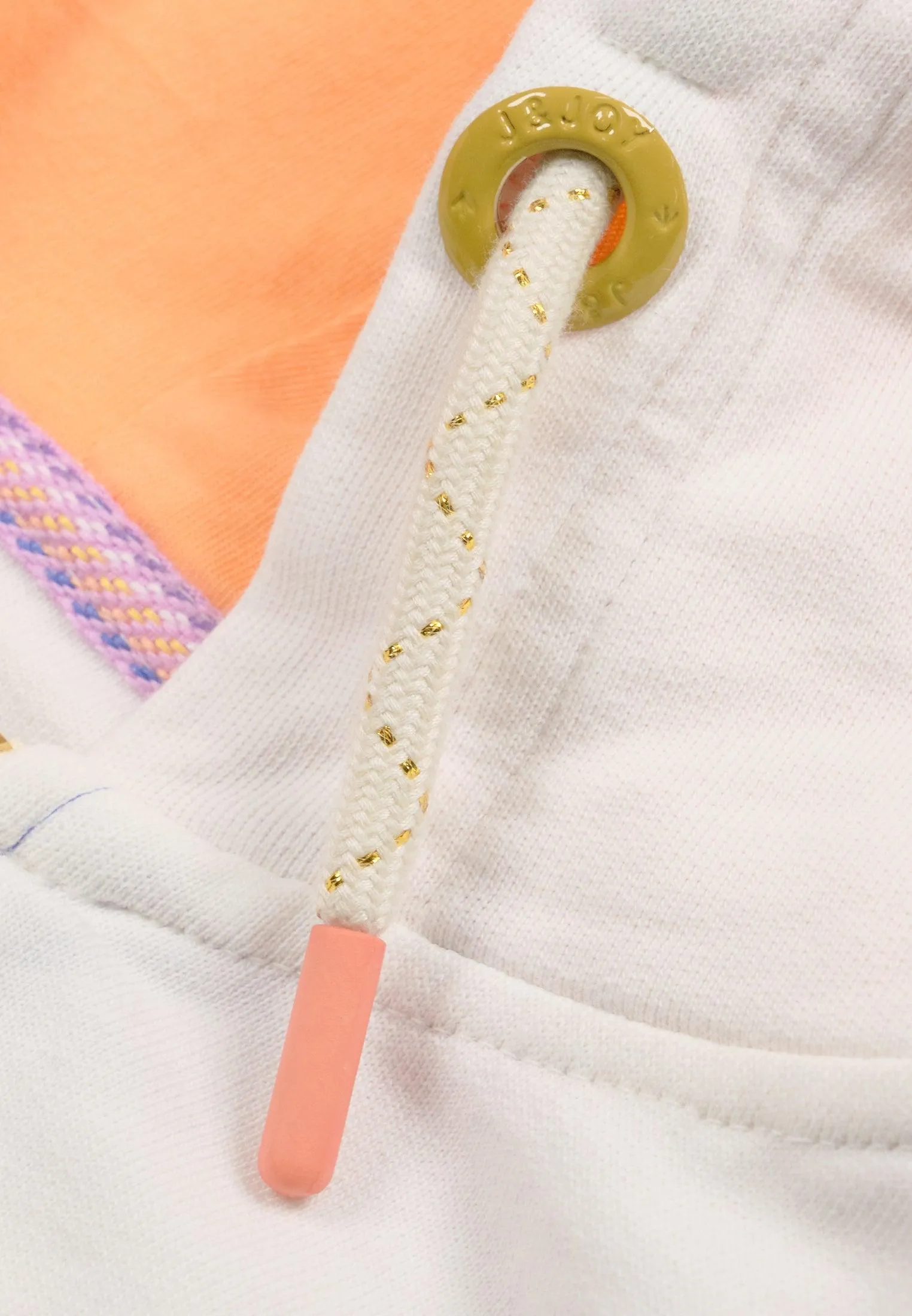 Sweatshirt fille zippé multicolore, capuche doublée corail