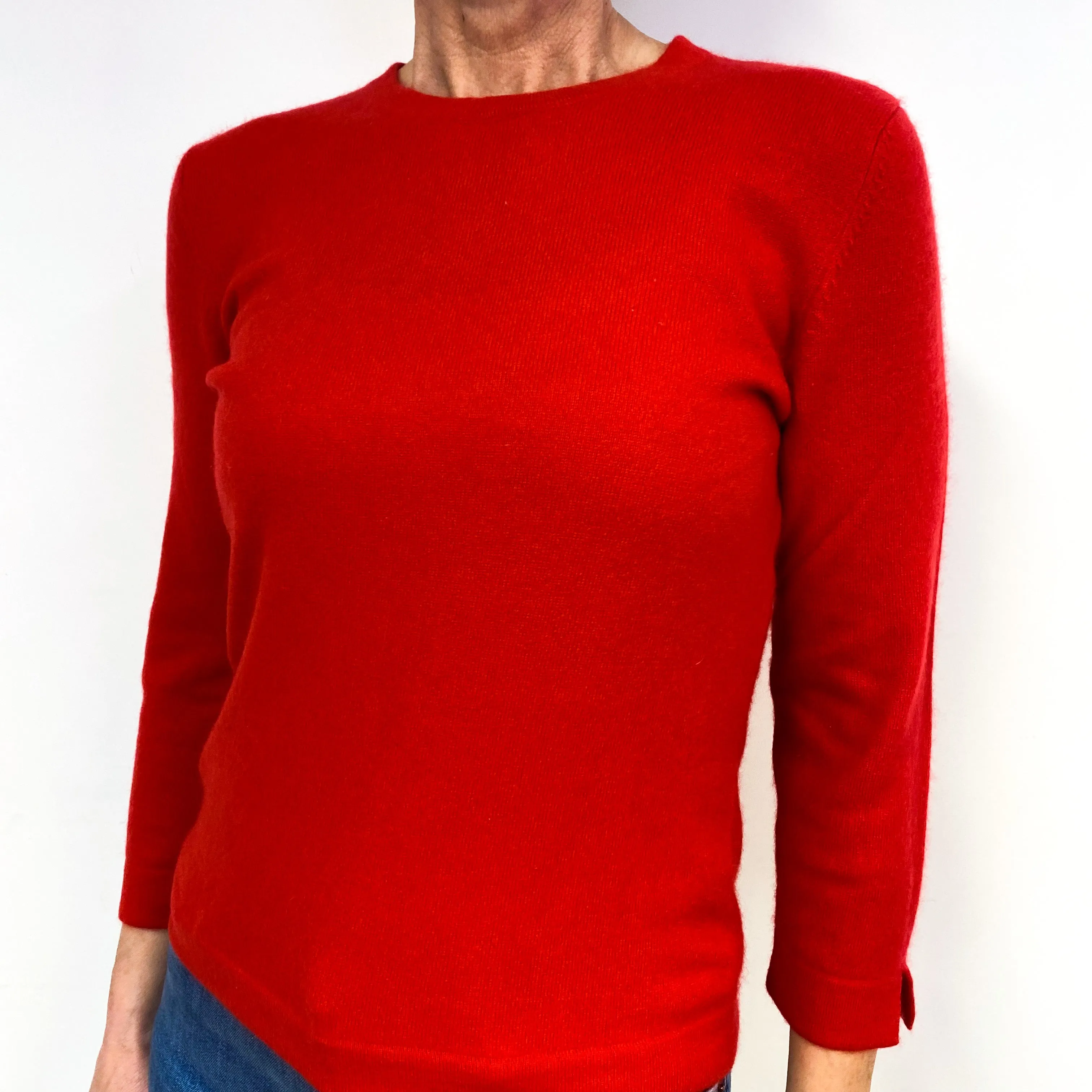 Vermillion Red Cashmere Crew Neck Jumper Medium