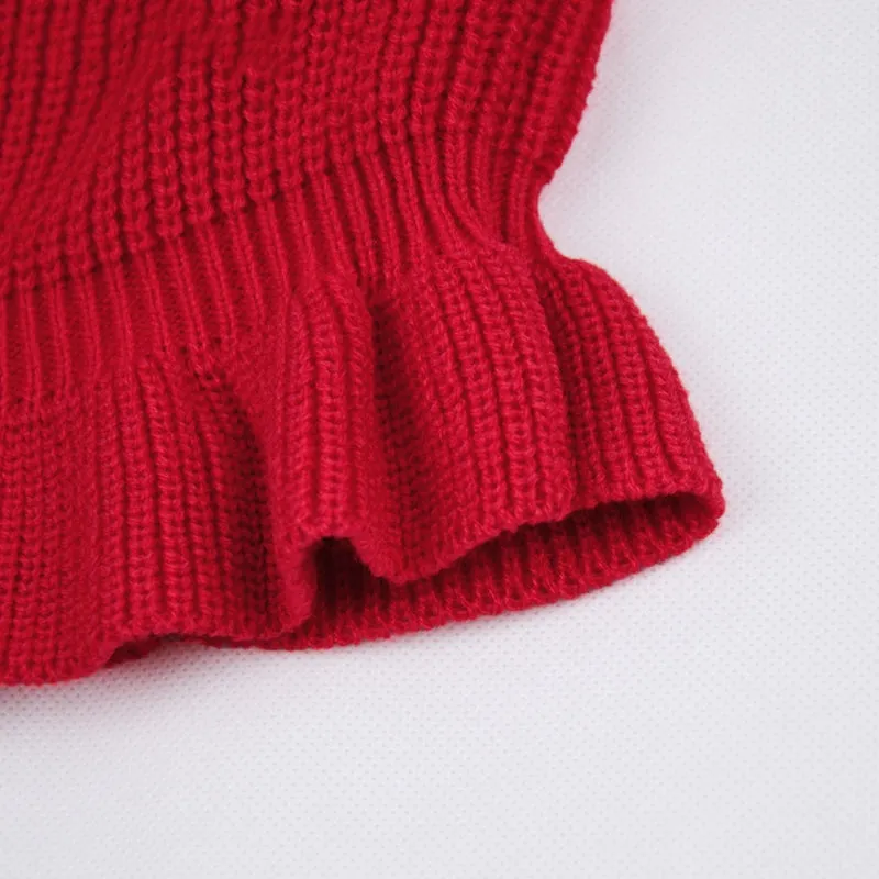 Women's Autumn/Winter Ruffled Turtleneck Knitted Crop Sweater